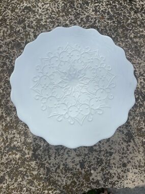 Fenton Milk Glass Cake plate, spanish lace, white